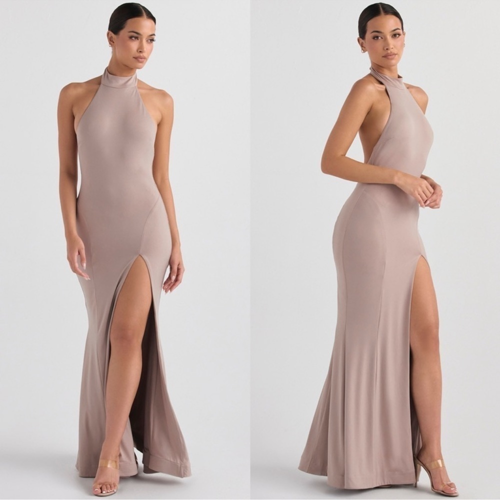 NWOT House of CB JULIETTE MUSHROOM HALTER GOWN sz S